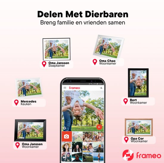 Cadre photo numérique Denver 15,6 pouces - XL - Full HD - Frameo App - Cadre en bois - WiFi - 32GB - IPS Touchscreen - PFF1505
