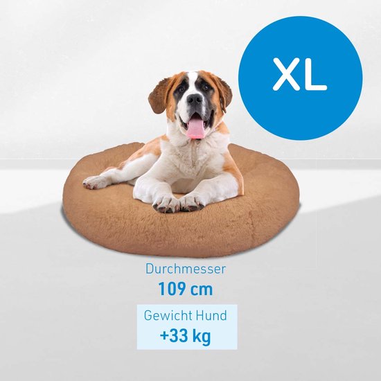 Peaceful Pooch XL - panier moelleux pour chien - 109 cm de diamètre - pliable - disponible en plusieurs tailles. Panier pour chat - lavable - rembourrage amovible - soulage les articulations et les muscles - fond à picots antidérapant