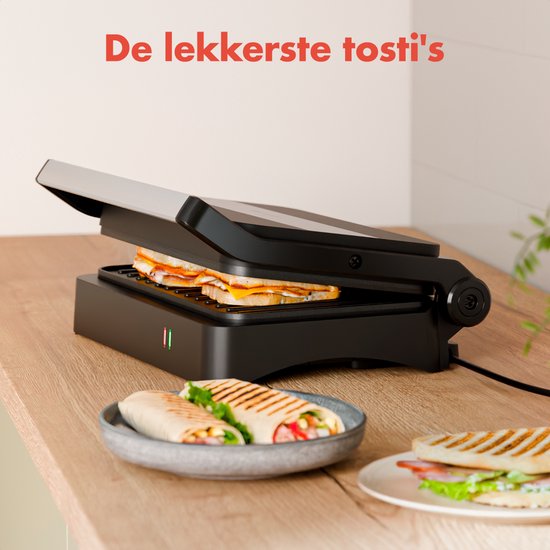 KitchenBrothers Contact grill - Toasti Device - Grill Device - Panini Grill - Croque Monsieur Appliance - Toasti iron - 1200W - Black