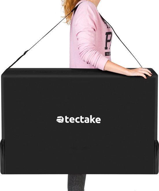 tectake® Table de massage à 3 zones - 70cm de large - Banc de traitement avec rembourrage de 5cm d'épaisseur et cadre en aluminium - 15 lingettes pour appui-tête et sac de transport inclus - Capacité de charge maximale de 230kg - Noir