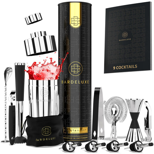 BarDeluxe : set de cocktails professionnel - 12 pièces - shaker de 750 ml - acier inoxydable 304 - argent