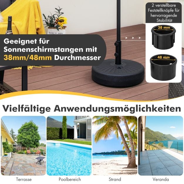Pied de parasol Coast rechargeable 19,5 L – Pied de parasol pour Ø 38/48 mm – Rechargeable avec de l'eau ou du sable – Noir