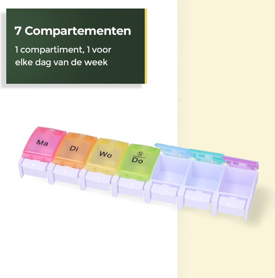 Boîte à pilules Gandria 7 jours - Boîte à pilules - Boîte à pilules avec 7 compartiments - Boîte à médicaments avec fermeture solide - Grands compartiments - Différentes couleurs