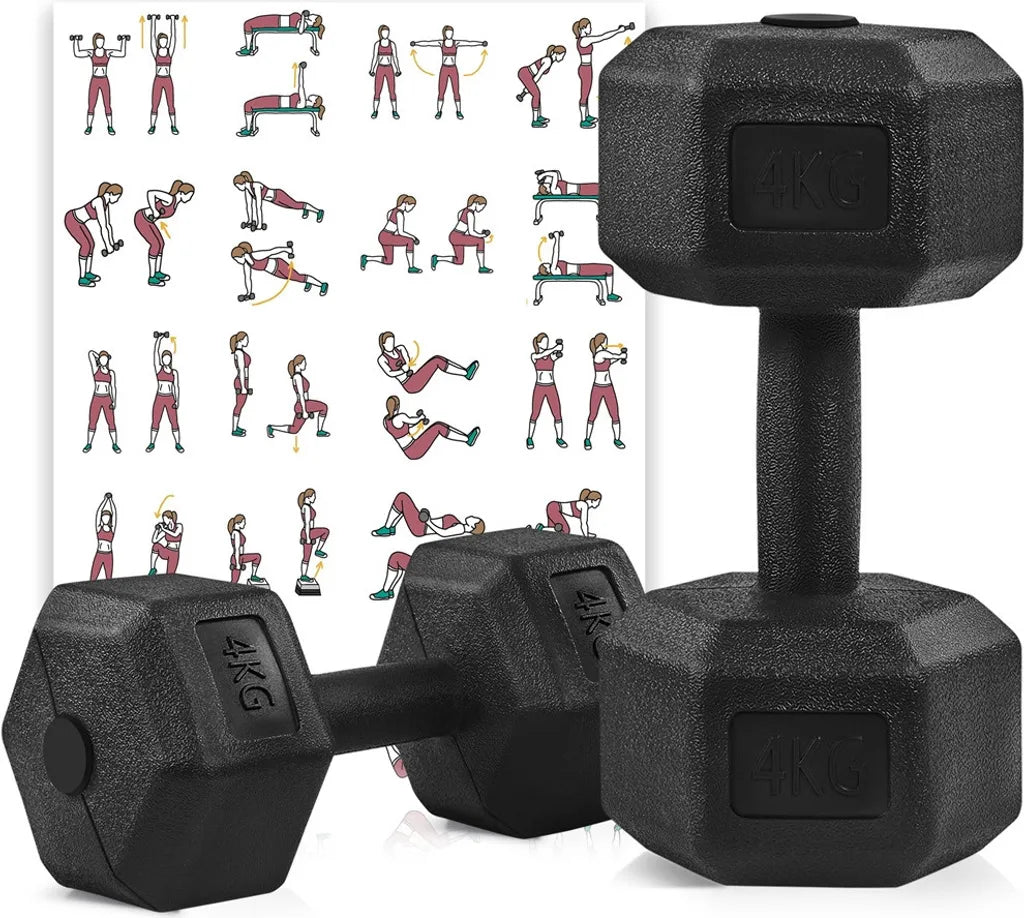 Ensemble d'haltères hexagonaux Yaheetech 2 x 4 kg - Noir - Haltères en PVC antidérapants pour la musculation