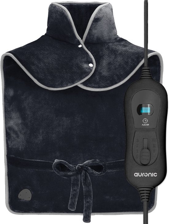 Auronic Heat Pad - Couverture électrique pour la nuque, les épaules et le dos - Lavable - Efficace sur le plan énergétique - Couverture chauffante - Noir