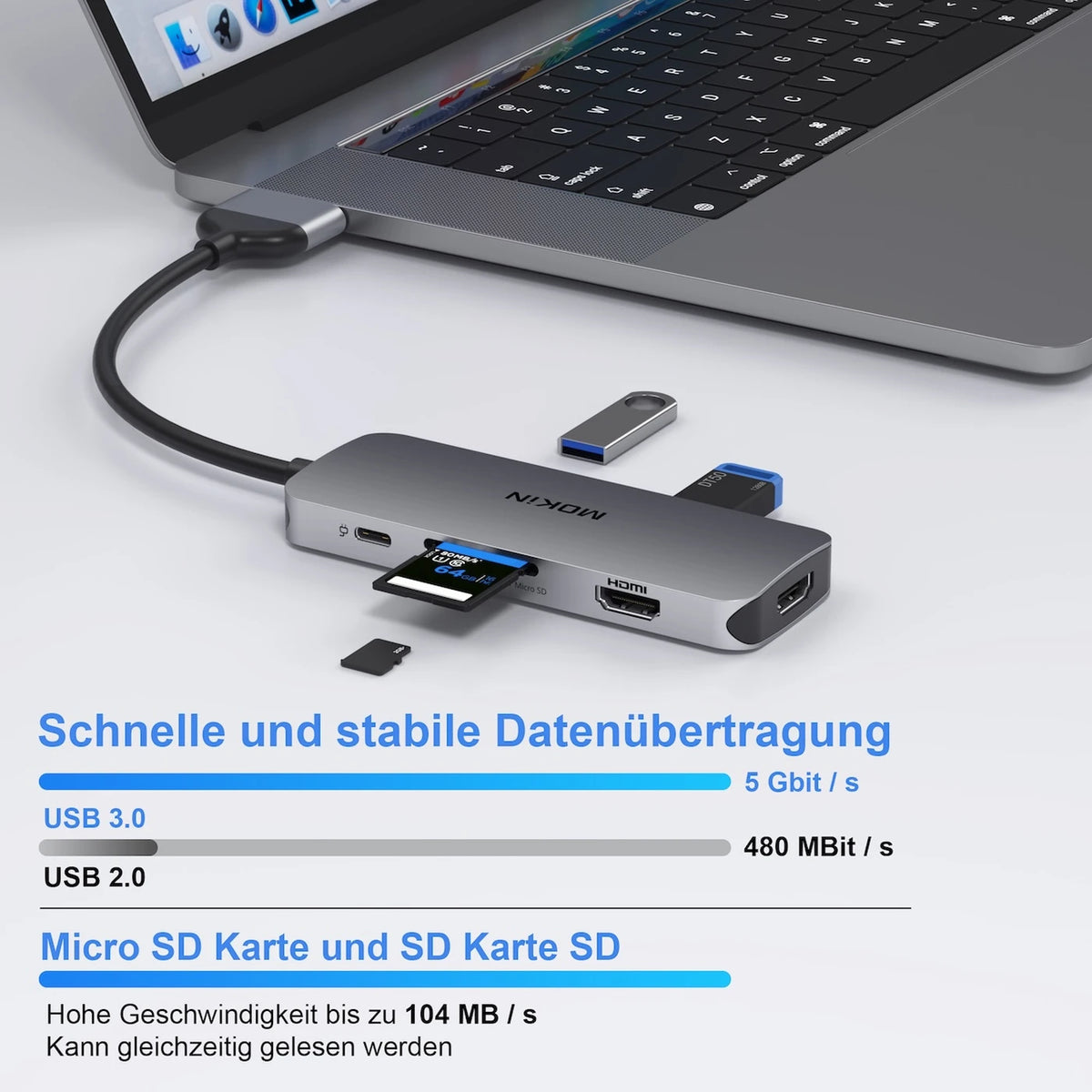 Station d'accueil MOKiN 8-en-2 USB-C pour deux écrans – 2 ports HDMI 4K – 3 ports USB 3.0 – SD/TF – 100 W PD