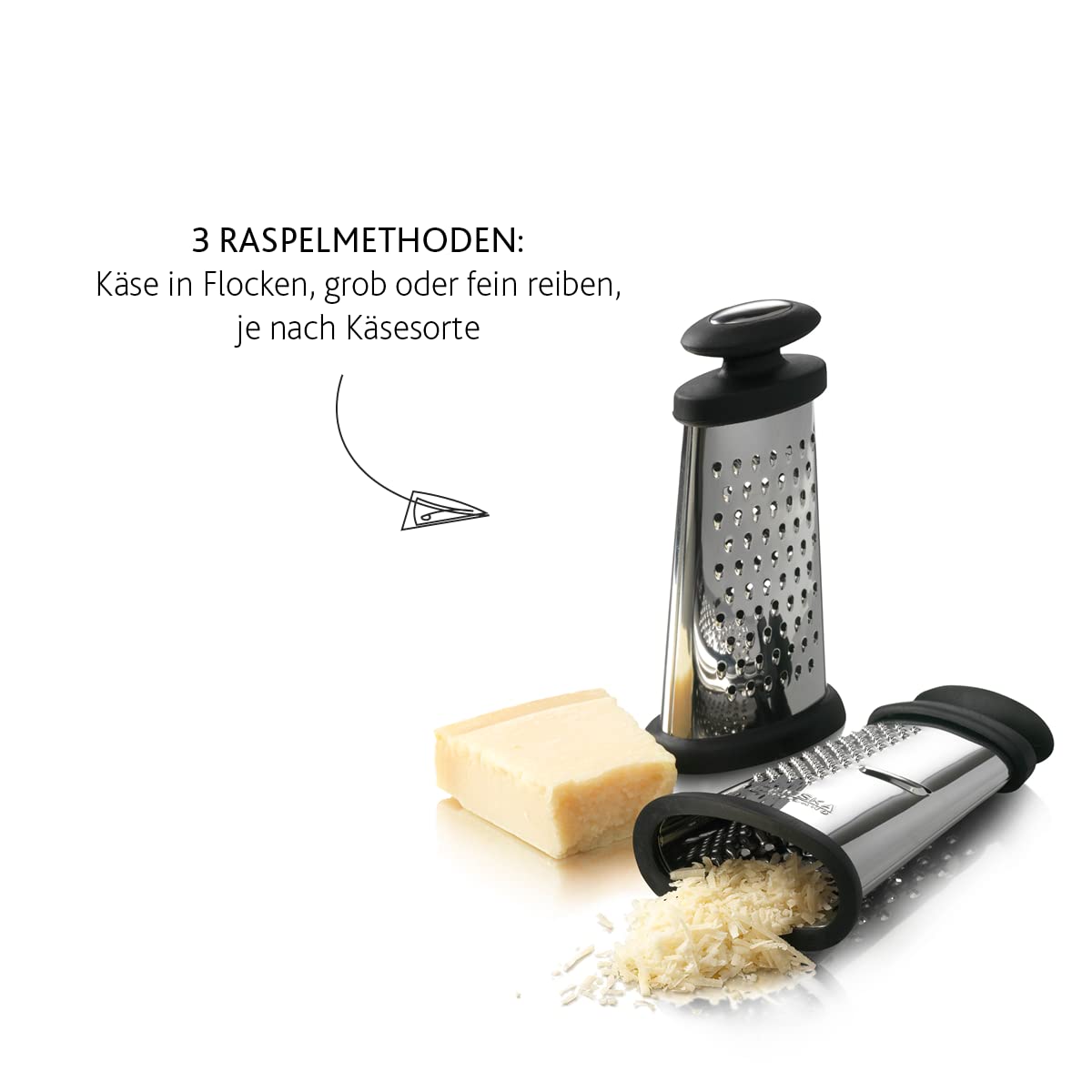 Râpe à fromage Boska - TrioFormaggio - Acier inoxydable - Plastique - 3 râpes - Noir-Argent
