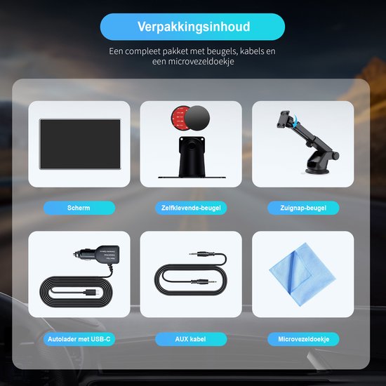 Écran Strolox CarPlay 9 pouces - Compatible avec Apple CarPlay et Android Auto - Sans fil - Système de navigation - Autoradio universel Bluetooth - Connexion USB-C - 2 supports de fixation - 2024