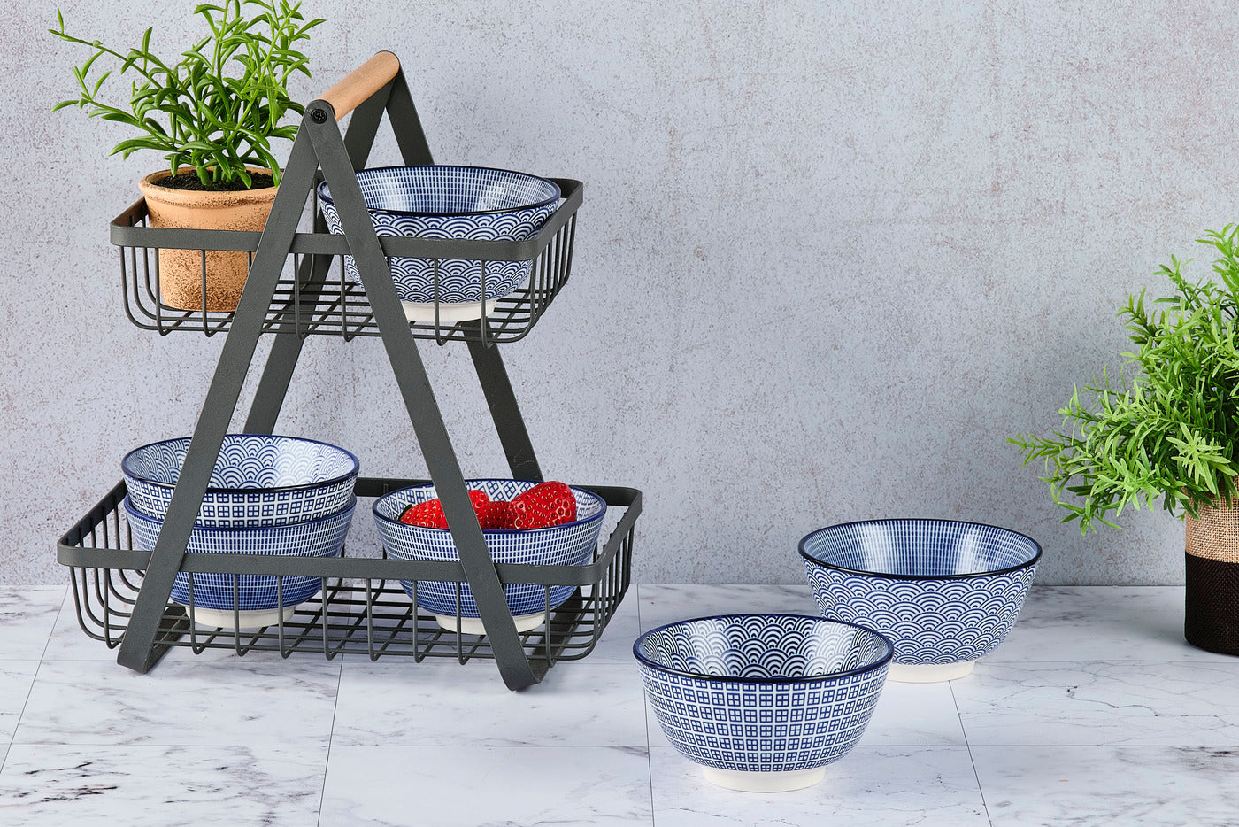 BJORN Sphere Pattern - Lot de 6 bols Ø12cm - Porcelaine - Lavable au lave-vaisselle - Bleu foncé