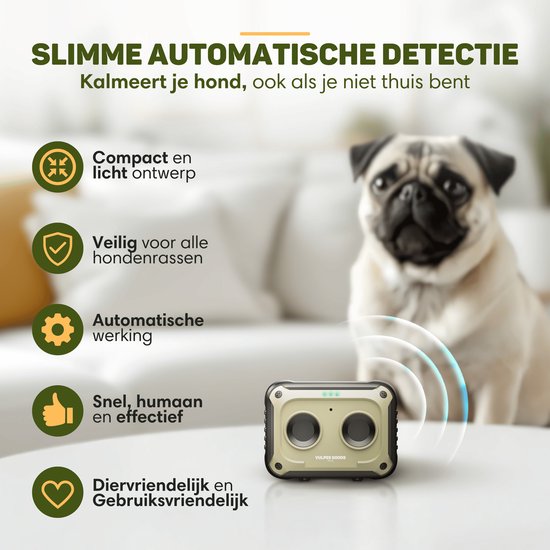 Vulpes Goods® Pets Anti Barking Device MINI PRO - Ultrasons - Rechargeable et fonctionnement automatique - Pour tous les chiens - Étanche - 2 haut-parleurs puissants - Pas de choc - Intérieur et extérieur