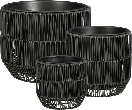 Mica Decorations Peta – Pot de fleurs d'extérieur – Lot de 3 – Pot pour fleurs et plantes d'extérieur – Pots de fleurs d'extérieur – Noir