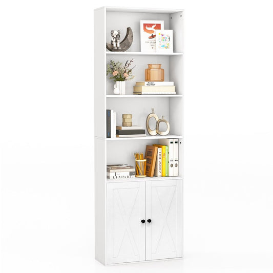 Bibliothèque autoportante Coast - 6 étagères - 2 portes - 60 x 24 x 180 cm - blanc