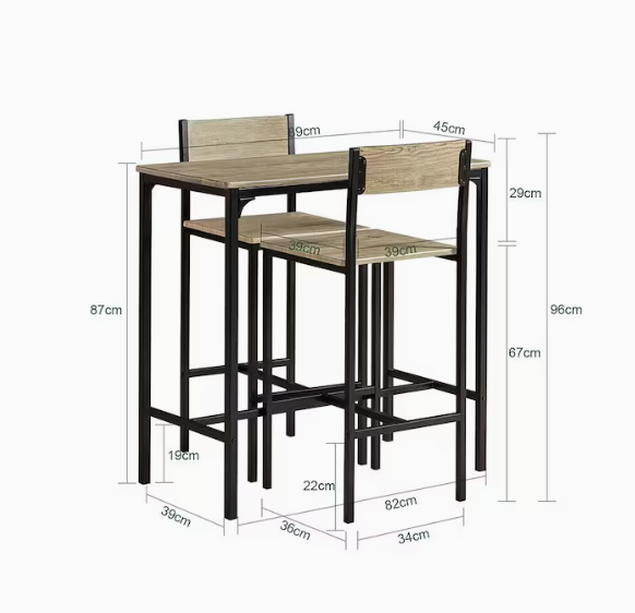 SoBuy Table bistro - Meubles bistro - Table de bar - 2 tabourets - 3 pièces - OGT03-N