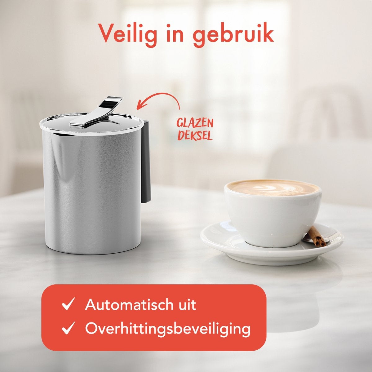 KitchenBrothers - Mousseur à lait électrique - Lavable au lave-vaisselle - 4-en-1 - 400 ML - Acier inoxydable/Noir