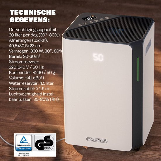 Déshumidificateur Monzana - Wifi App 20 à 30m² 20l/jour - Blanc
