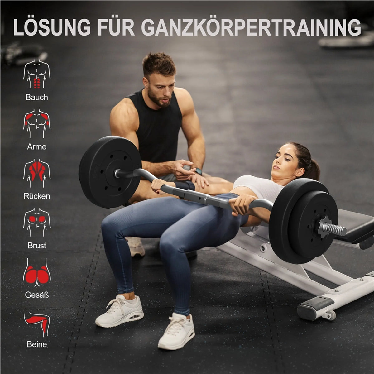 Yaheetech EZ-curl Dumbbell Set 30 kg - équipé d'une barre de curl chromée et de 6 disques de poids en béton et de verrous - pour la musculation et le développement musculaire - métal noir, plastique et béton - 120 x 26 x 26 cm