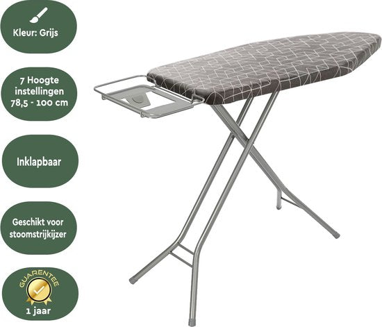 BRASQ Table à repasser IB300 avec housse de table à repasser et support de centrale vapeur - 122x43 cm Surface de repassage - Réglable en hauteur - 7 positions - jusqu'à 100 cm