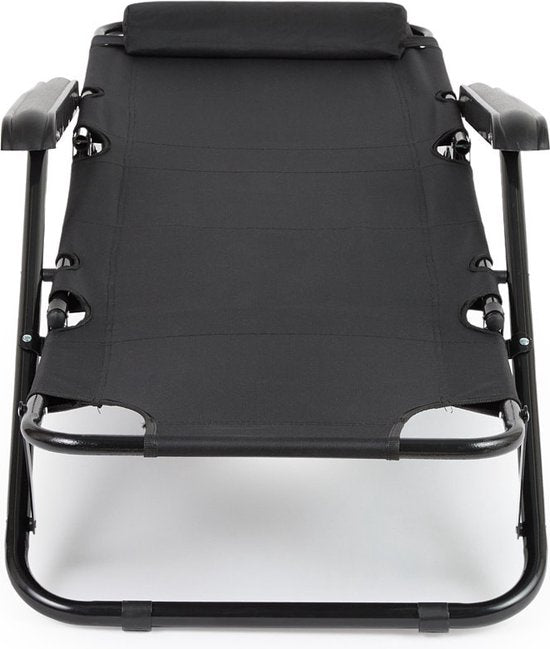 Chaise longue d'extérieur - Pliable - Lot de 2 - Réglable - Polyester & Métal - Noir