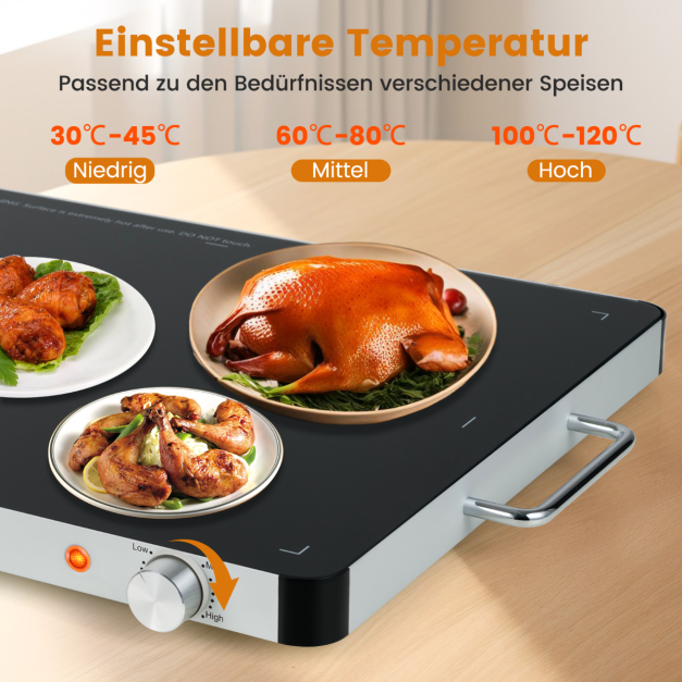 Plaque chauffante électrique Coast 400 W – 30-120 °C – 61 x 42 x 4 cm – Noir