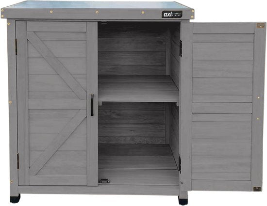 Armoire de rangement en bois AXI Felix – Armoire de jardin en bois certifié FSC – Système de fermeture magnétique – Pieds réglables – 80 x 45 x 93 cm – Gris chaud