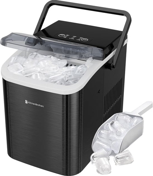 Machine à glaçons KitchenBrothers - 1.5L - 12kg/24 heures - Portable - Fonction auto-nettoyante - Acier inoxydable
