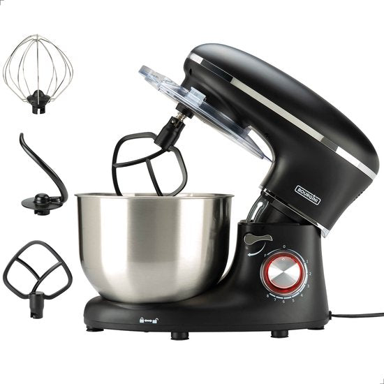 Bourgini Kitchen Chef Plus - Robot de cuisine XL - Bol de 6,2 L - Robot ménager - 3 accessoires - Mixeur de cuisine - Pétrissage de 1,2 kg de pâte à pizza/à pain