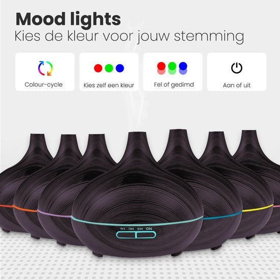 Auronic Diffuseur d'arômes - 300 ml - Humidificateur - 7 couleurs LED - 2 huiles incluses - Brun foncé