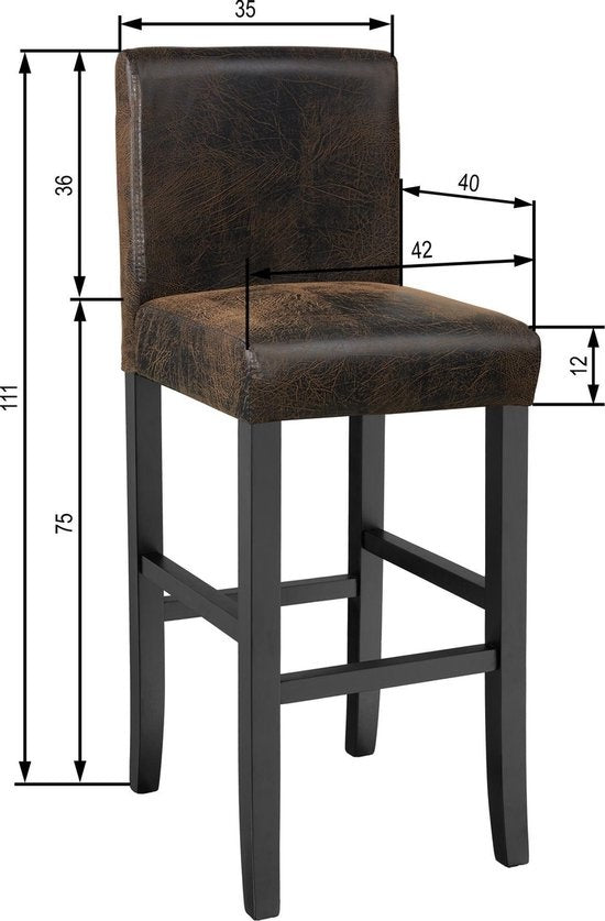 tectake - 2 Tabourets de bar en simili cuir marron vieilli - 403584