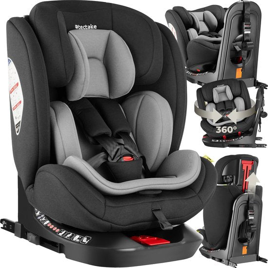 tectake® Siège auto pivotant - Siège bébé - homologué i-Size - Siège auto Isofix - Siège rehausseur - Siège auto enfant - Harnais 5 points - De la naissance à 150cm/36kg