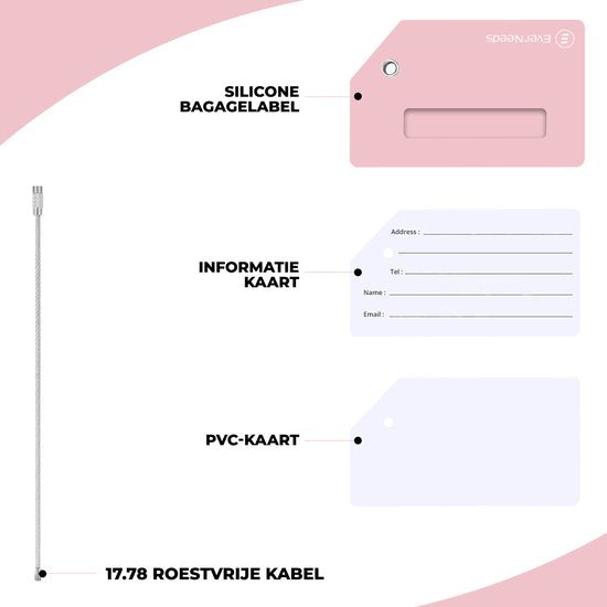 EverNeeds Etiquette de bagage - Silicone - Etiquette de bagage pour valises - Etiquettes de bagage - Rose - 5 pièces