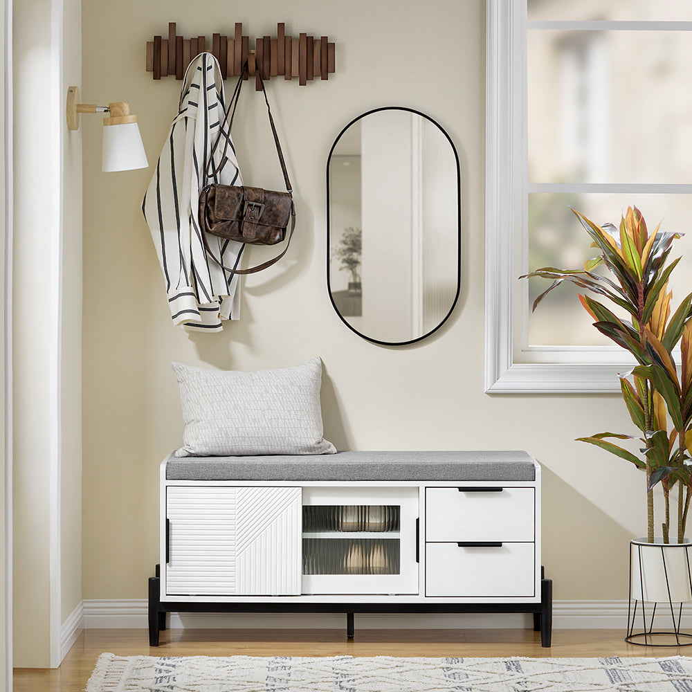 SoBuy FSR187-W Banc de rangement et banc à chaussures avec coussin rembourré, 110x35x51 cm, blanc