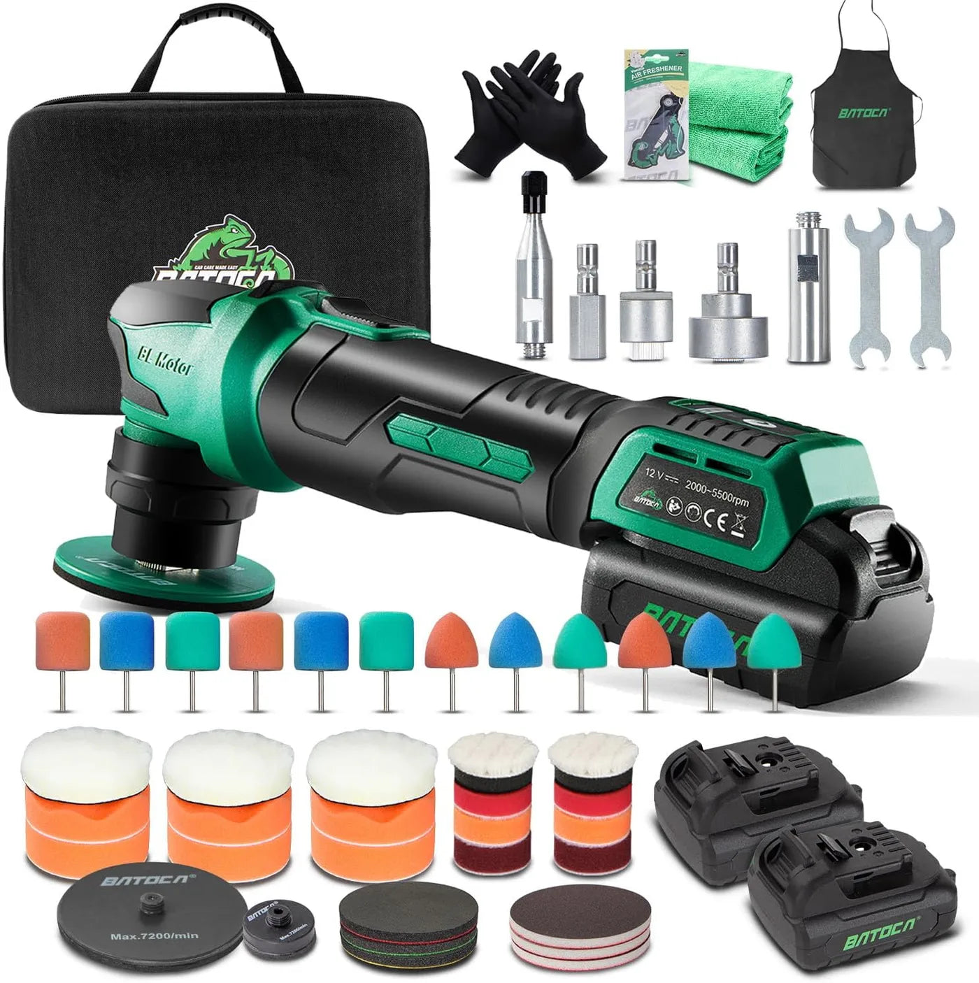 Mini-polisseuse sans fil Batoca S4 - Bleue - Rotative et excentrique - 2 000-5 500 tr/min - 2 batteries 12 V 2,5 Ah - Disques d'appui 25 et 75 mm