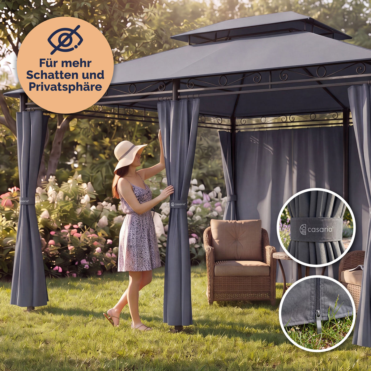 Pavillon Casaria Topas 3 x 4 m - Avec parois latérales et toit ventilé - Protection UV 50+ - Structure en acier - Anthracite