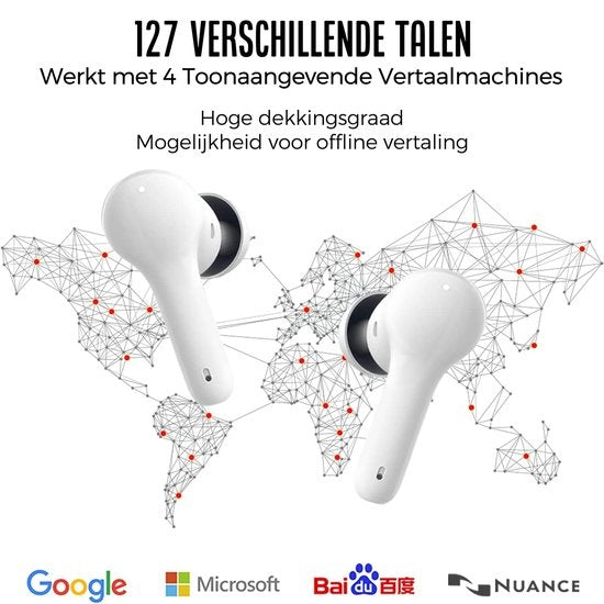 Shine Translation Computer - Appareil de traduction vocale - Ecouteurs sans fil blancs - Ecouteurs avec fonction de traduction - Bluetooth 5.0 - 127 langues et 97% de précision - Batterie de 24 heures