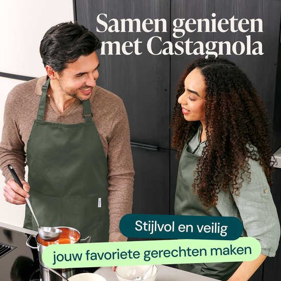 Tablier de cuisine Castagnola - Résistant à l'eau et à la saleté - Tablier de cuisine professionnel - Tablier pour femmes et hommes - Tablier de traiteur - Unisexe - Boucle réglable - Compartiments extra-larges - Vert