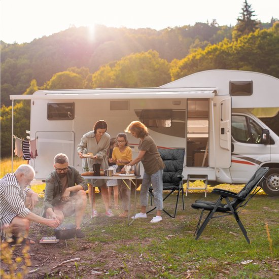 TRVLMORE Chaise de camping - Sac de transport inclus - Duo Pack - Capacité de charge de 150 kg - Chaise de camping - Compartiment de rangement - Chaise pliante - Noir