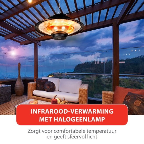 alpina Heater Chauffe-terrasse - Chauffage infrarouge - IP44 résistant aux éclaboussures - 1500W - Noir
