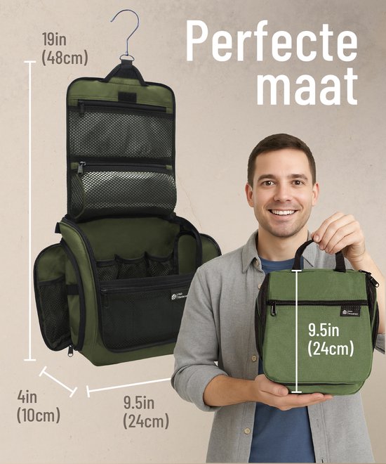 Trousse de toilette D&D Wanderlust avec crochet - Organiseur de voyage de luxe à suspendre avec 10 compartiments - Vert - Unisexe (femmes et hommes) - Capacité de 6 litres - Grande trousse de toilette de voyage à suspendre - Trousse à maquillage
