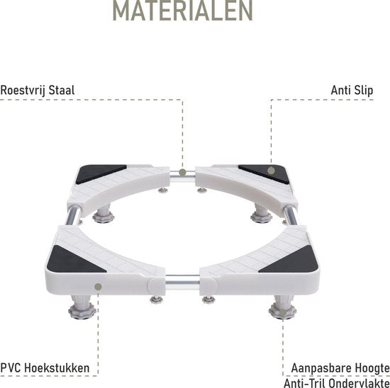 Noswo Relevage de lave-linge - Jusqu'à 300 KG - Multitool réglable - Amortisseurs anti-vibration - Convient également pour le lave-vaisselle, le réfrigérateur, le congélateur et le sèche-linge - 45/63 x 11/13 cm