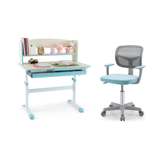 Bureau pour enfant avec chaise - Bleu - Hauteur réglable - Plateau inclinable - 3 à 12 ans