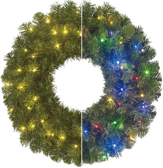 Black Box Trees Limber : couronne de Noël - Décoration de Noël avec éclairage LED pour l'intérieur et l'extérieur - Couronne de porte pour une entrée pleine de charme - H 15 x Ø 60 cm, en plastique - Vert