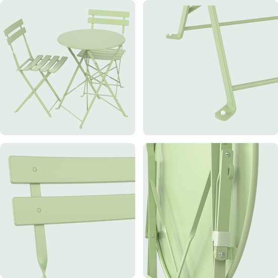 LifeGoods Ensemble bistro - Acier - 3 pièces - Ensemble de jardin - Pliant - Ensemble de balcon avec table - Résistant aux intempéries - Vert menthe