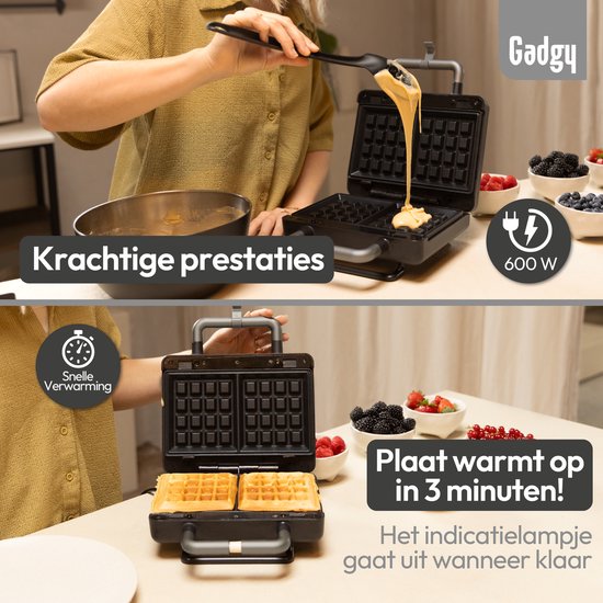 Appareil à croque-monsieur Gadgy Premium pour 2 croque-monsieur – Noir - Gril 3-en-1, appareil à croque-monsieur et gaufrier - Plaques interchangeables - 600 W - Très puissant - 2 gaufres de Bruxelles - Croque-monsieur