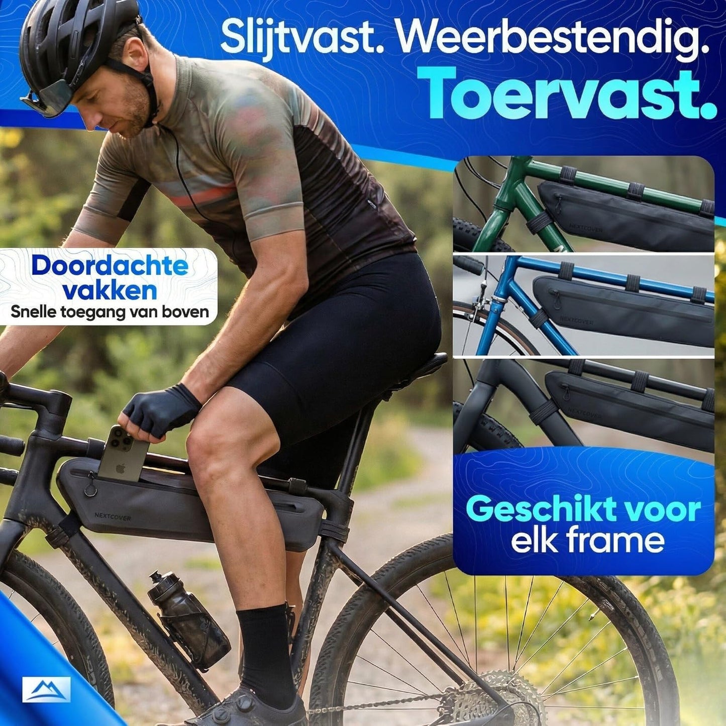 Sac de cadre Nextcover Bikepacking - 38 cm - Noir - 3 litres - TPU 100 % imperméable - Sac de cadre pour vélo de gravel, vélo de course et VTT