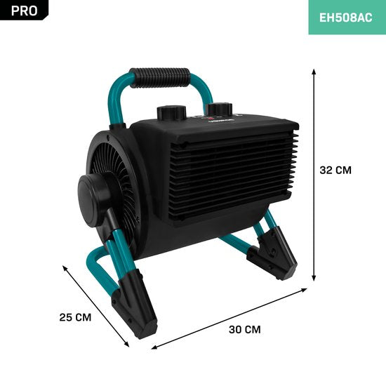 Chauffage électrique VONROC PRO- soufflant - chauffage d'atelier - 1350W/2000W - céramique - 3 réglages - thermostat - 900 inclinable - 20m2 - noir