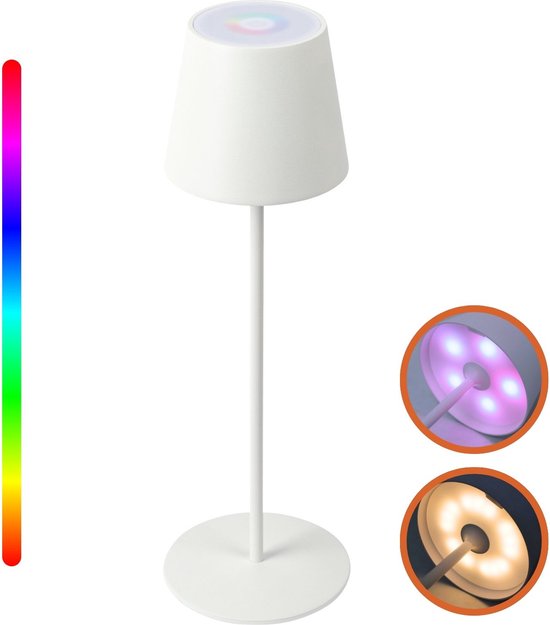 Goliving Chroma lampe de table rechargeable - sans fil et dimmable - lampe tactile - lampe de nuit chambre et salon - RGBW - 37.5 cm - blanc