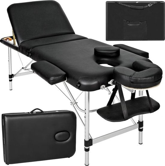 Table de massage mobile en aluminium 3 zones - noire - table de traitement - divan de traitement - sac de rangement inclus - pliable