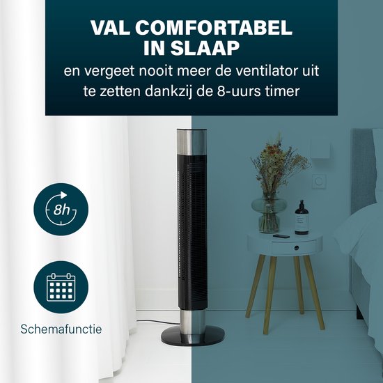 Ventilateur colonne intelligent – Sans pales – Avec application et télécommande – Minuterie – Économe en énergie – Princess 358280 – Noir