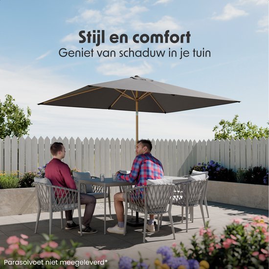 LifeGoods Parasol - Jardin - 270x180cm - 30° inclinable - Imperméable - UPF50+ - Revêtement en bois - Gris foncé