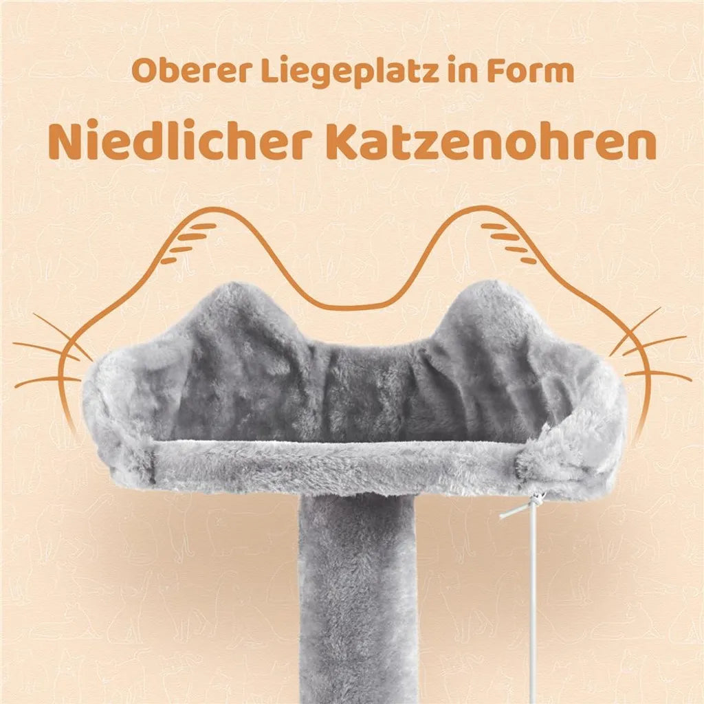 Arbre à chat Yaheetech 146 cm - avec 2 niches pour chats - 3 plateformes d'observation - gris clair